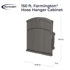 Suncast Hose Hanger Cabinet Wall Mount Brown Resin 150 ft w/ Storage – New